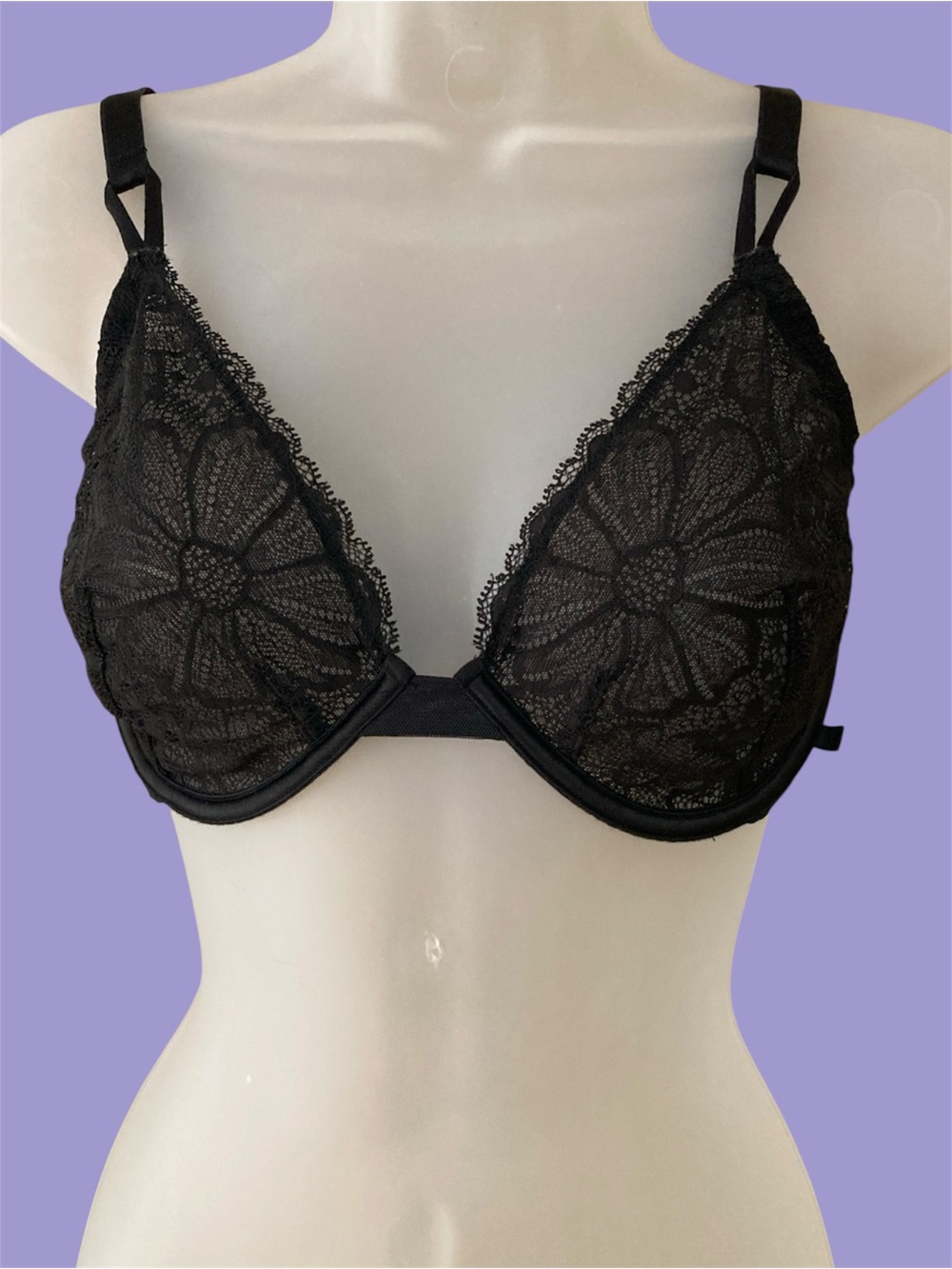 Victoria's Secret Bra Sexy Underwire Unlined Lace Black Demi Bra 34DDD